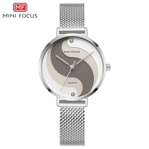Mini Focus Silver Mesh Bracelet Two-tone Dial Quartz Watch for Ladies - MF0291L-02