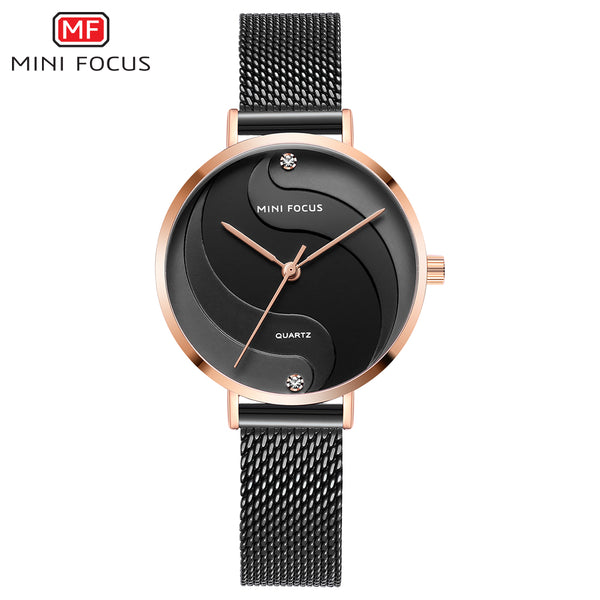 Mini Focus Black Mesh Bracelet Black Dial Quartz Watch for Ladies - MF0291L-03