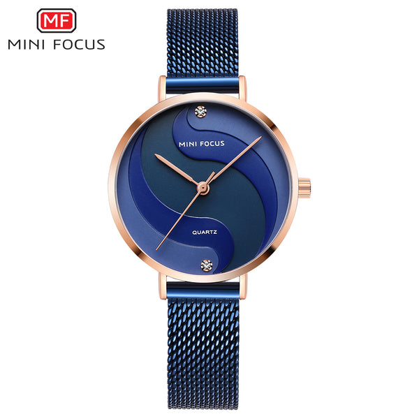 Mini Focus Blue Mesh Bracelet Blue Dial Quartz Watch for Ladies - MF0291L-04