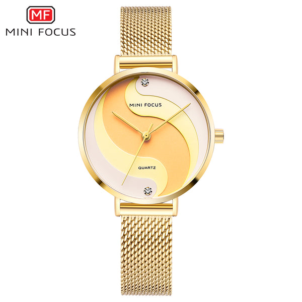 Mini Focus Gold Mesh Bracelet Two-tone Dial Quartz Watch for Ladies - MF0291L-05