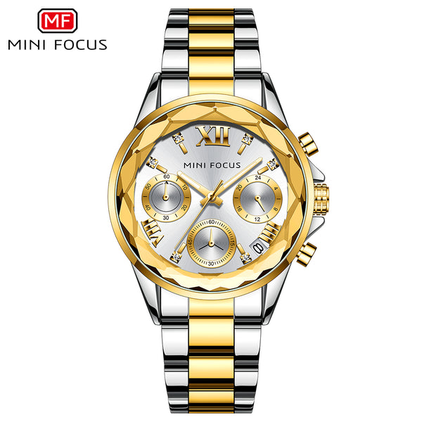 Mini Focus Two-tone Stainless Steel Black Dial Chronograh Quartz Watch for Ladies - MF0466L-04