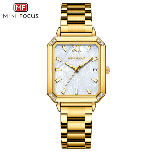 Mini Focus Gold Stainless Steel Mother-of-Pearl Dial Quartz Watch for Ladies - MF0472L-03