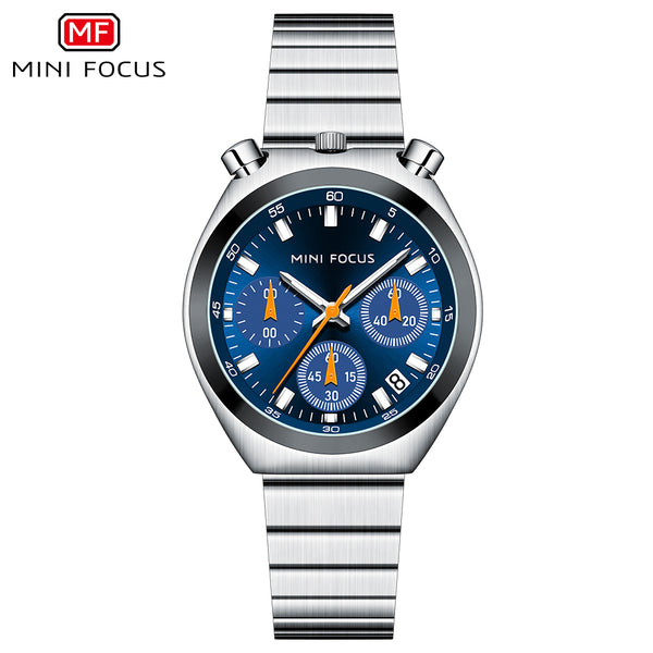 Mini Focus Silver Stainless Steel Blue Dial Chronograph Quartz Watch for Gents - MF0491L-02