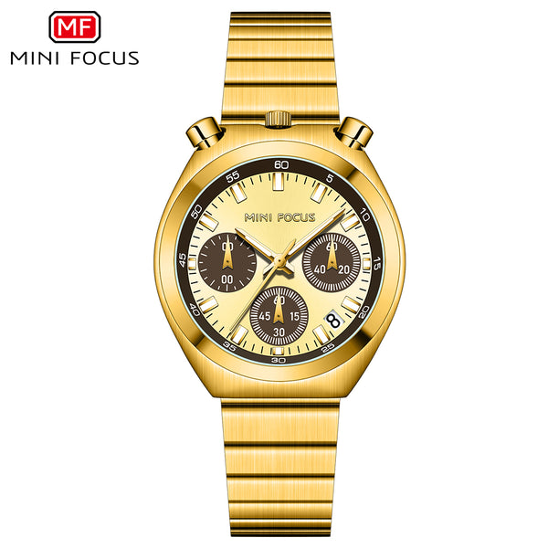 Mini Focus Rose Gold Stainless Steel Gold Dial Chronograph Quartz Watch for Gents - MF0491L-04