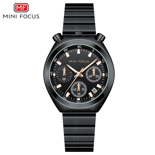 Mini Focus Black Stainless Steel Black Dial Chronograph Quartz Watch for Gents - MF0491L-05