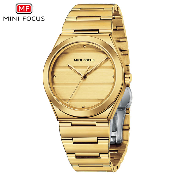 Mini Focus Gold Stainless Steel Gold Dial Quartz Watch for Ladies - MF ...