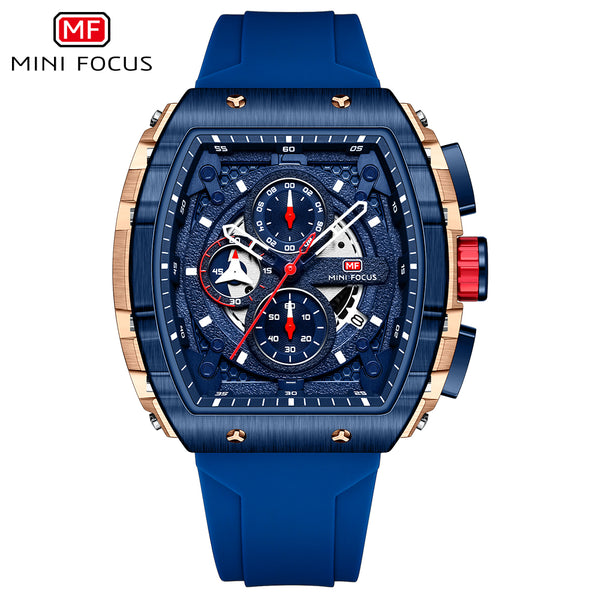 Mini Focus Blue Silicone Strap Blue Dial Chronograph Quartz Watch for Gents - MF0399G-02