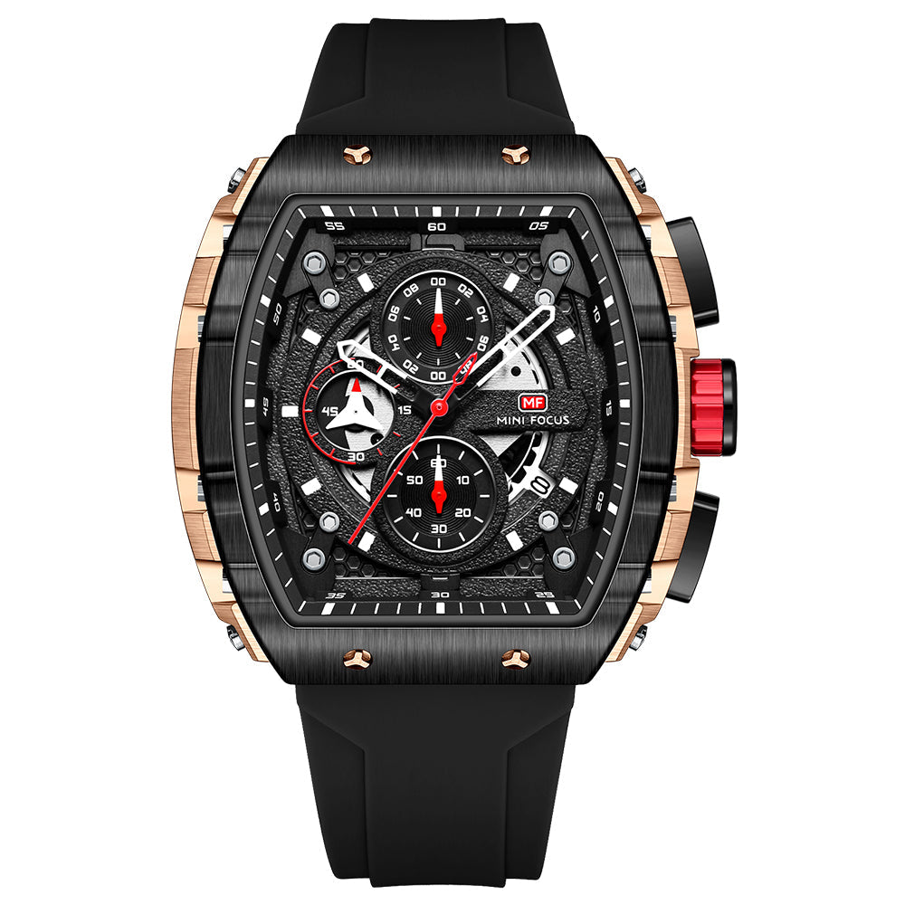 Mini Focus Black Silicone Strap Black Dial Chronograph Quartz Watch fo ...