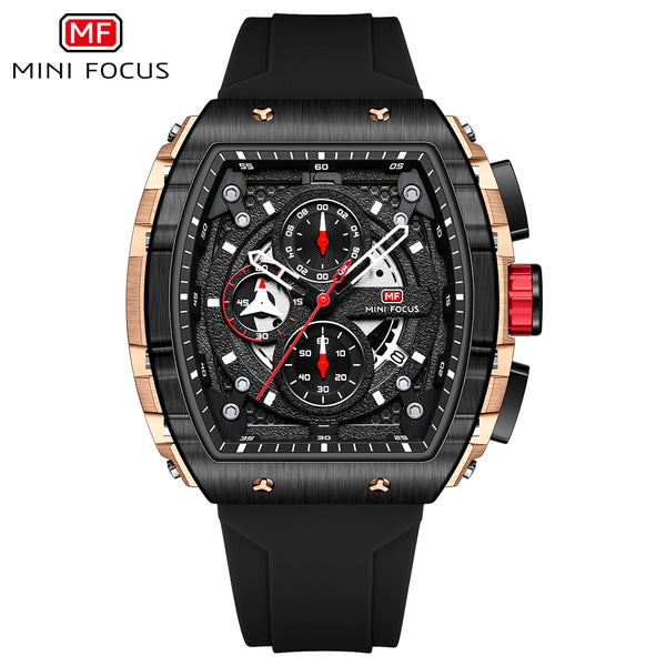 Mini Focus Black Silicone Strap Black Dial Chronograph Quartz Watch for Gents - MF0399G-03