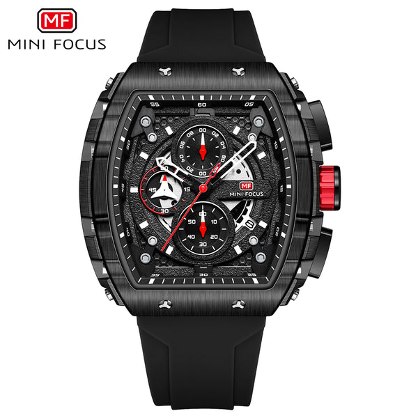 Mini Focus Black Silicone Strap Black Dial Chronograph Quartz Watch for Gents - MF0399G-05