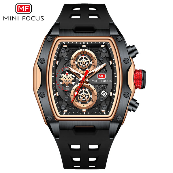 Mini Focus Black Silicone Strap Black Dial Chronograph Quartz Watch for Gents - MF0473G-01