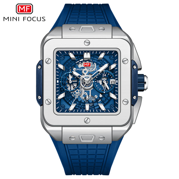 Mini Focus Blue Silicone Strap Blue Dial Chronograph Quartz Watch for Gents - MF0475G-02