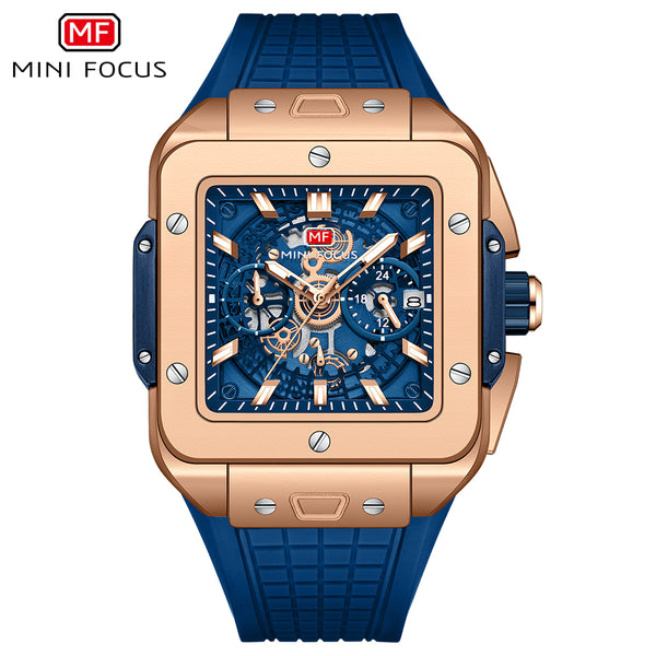 Mini Focus Blue Silicone Strap Blue Dial Chronograph Quartz Watch for Gents - MF0475G-04