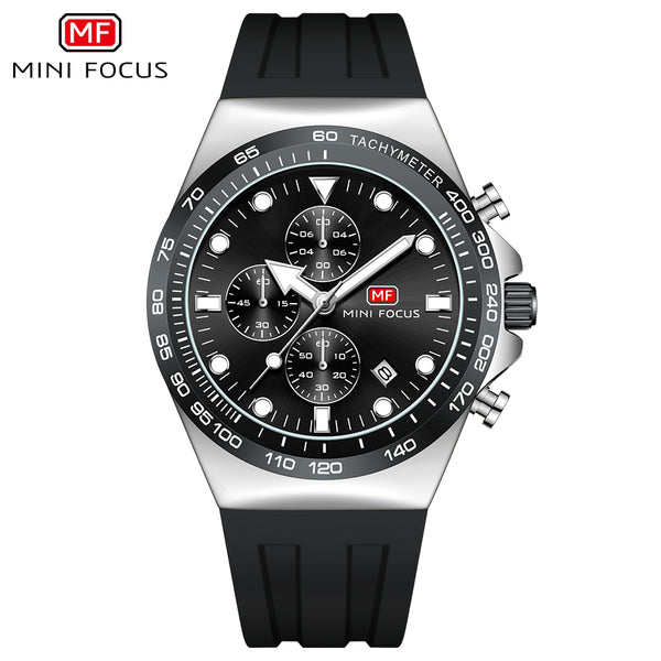 Mini Focus Black Silicone Strap Black Dial Chronograph Quartz Watch for Gents - MF0488G-01
