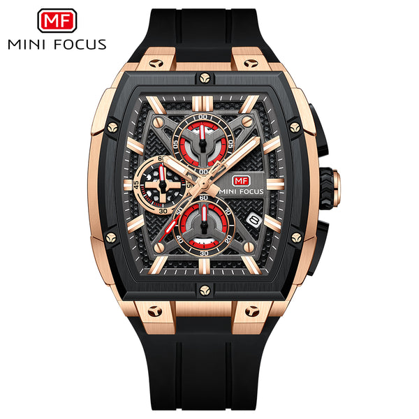 Mini Focus Black Silicone Strap Black Dial Chronograph Quartz Watch for Gents - MF0602G-01