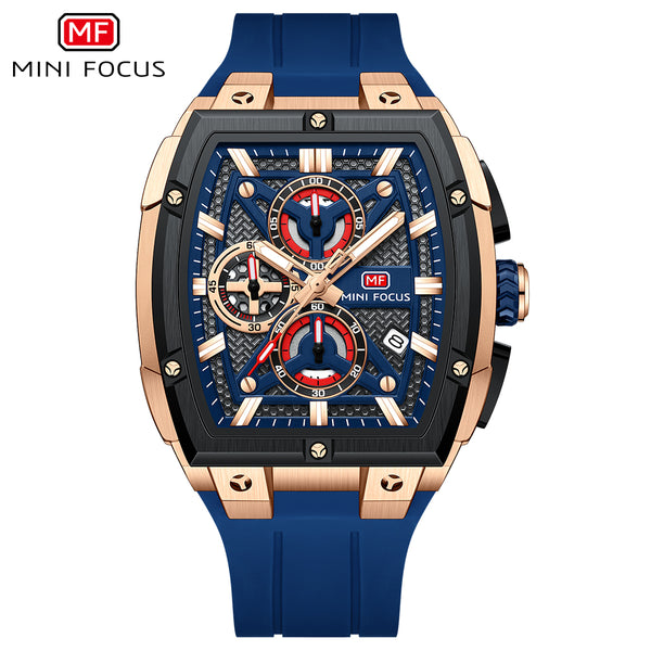 Mini Focus Blue Silicone Strap Blue Dial Chronograph Quartz Watch for Gents - MF0602G-02
