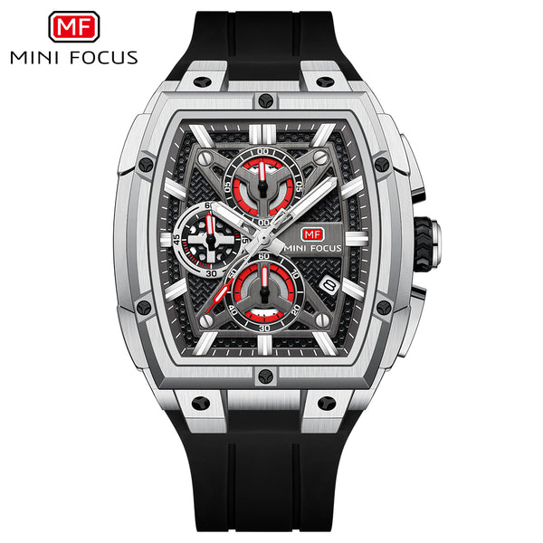 Mini Focus Black Silicone Strap Black Dial Chronograph Quartz Watch for Gents - MF0602G-06