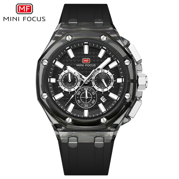 Mini Focus Black Silicone Strap Black Dial Quartz Watch for Gents - MF0616G-01