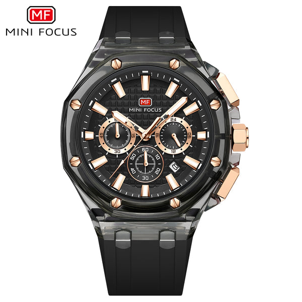 Mini Focus Black Silicone Strap Black Dial Quartz Watch for Gents - MF0616G-02