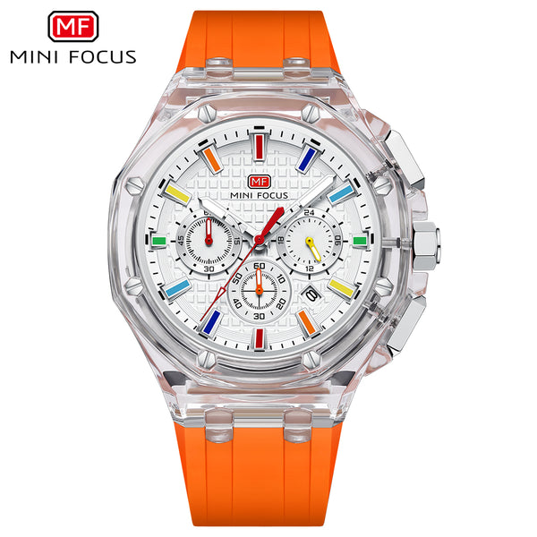 Mini Focus Orange Silicone Strap White Dial Quartz Watch for Gents - MF0616G-05