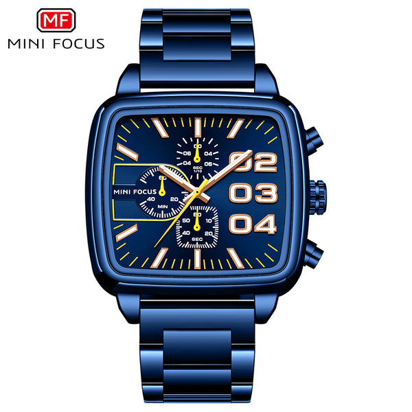 Mini Focus Blue Stainless Steel Blue Dial Chronograph Quartz Watch for Gents - MF0314G-03