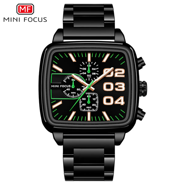 Mini Focus Black Stainless Steel Black Dial Chronograph Quartz Watch for Gents - MF0314G-04