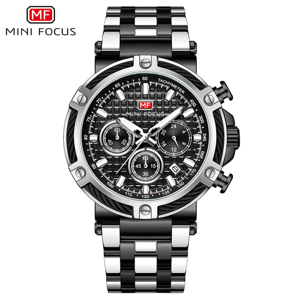 Mini Focus Two-tone Stainless Steel Black Dial Chronograh Quartz Watch for Gents - MF0470G-06