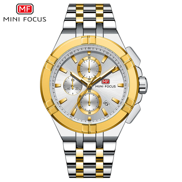 Mini Focus Two-tone Stainless Steel Silver Dial Chronograh Quartz Watch for Gents - MF0471G-02