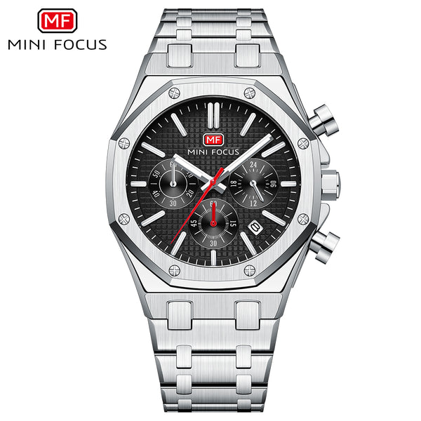 Mini Focus Silver Stainless Steel Black Dial Quartz Watch for Gents - MF0609G-01