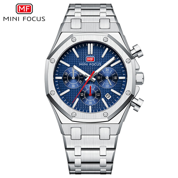 Mini Focus Silver Stainless Steel Blue Dial Quartz Watch for Gents - MF0609G-02