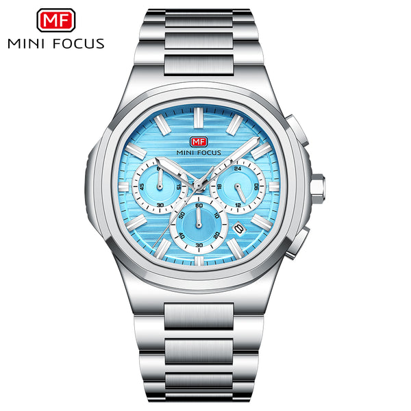 Mini Focus Silver Stainless Steel Tiffany Blue Dial Chronograph Quartz Watch for Gents - MF0610G-04