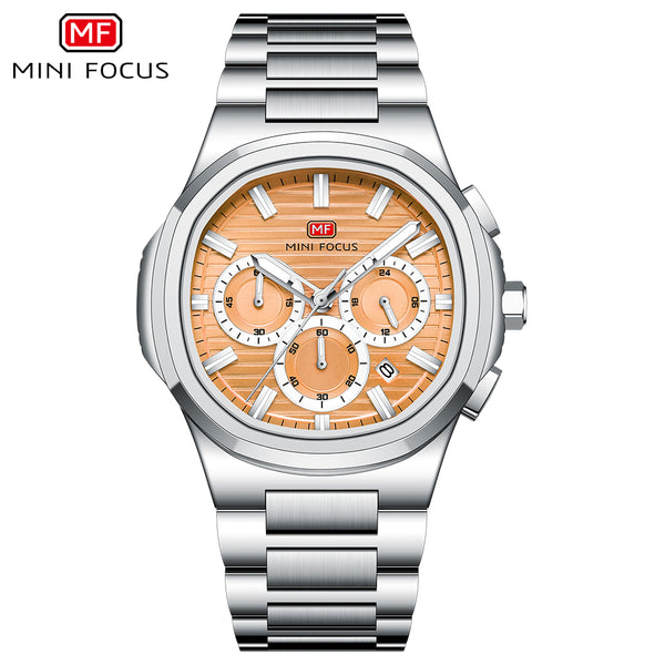 Mini Focus Silver Stainless Steel Orange Dial Chronograph Quartz Watch for Gents - MF0610G-06
