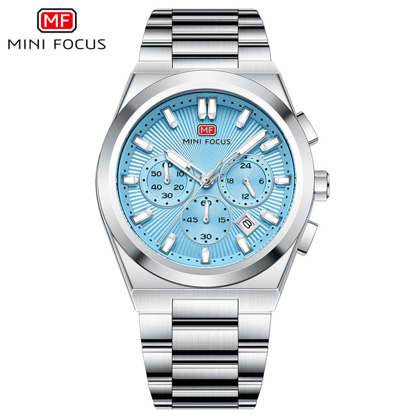 Mini Focus Silver Stainless Steel Light blue Dial Chronograph Quartz Watch for Gents - MF0614G-03