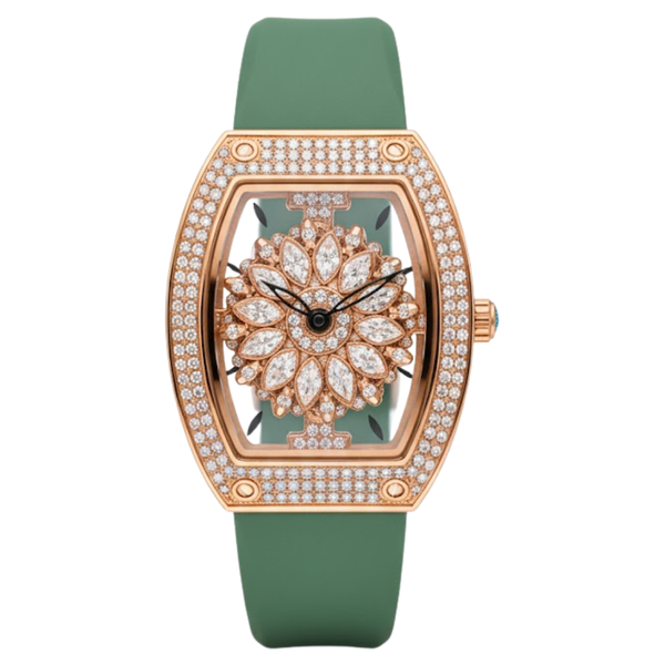 Mini focus Green Silicone Strap Rose Gold Dial Quartz Watch for Ladies - MF0496L-13