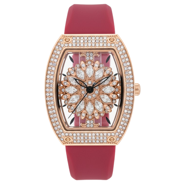 Mini focus Maroon Silicone Strap Rose Gold Dial Quartz Watch for Ladies - MF0496L-15