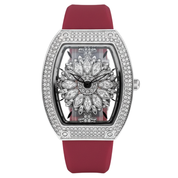 Mini focus Maroon Silicone Strap Silver Dial Quartz Watch for Ladies - MF0496L-09