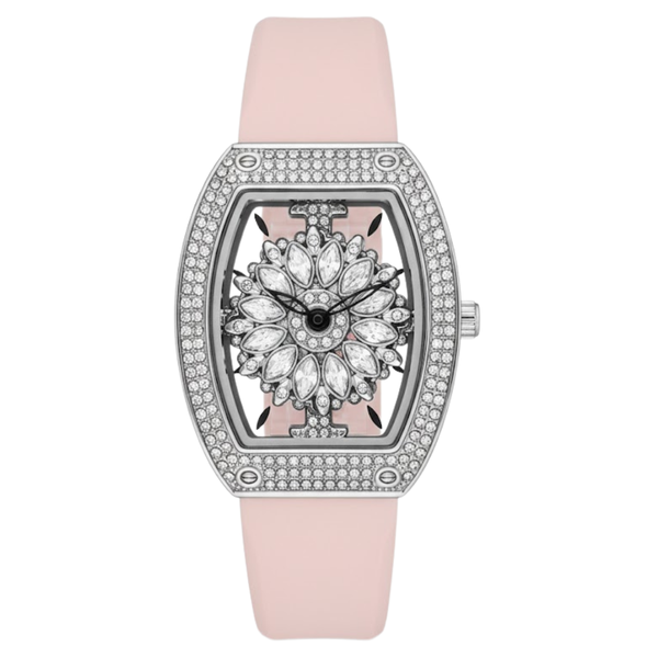 Mini focus Light Pink Silicone Strap Silver Dial Quartz Watch for Ladies - MF0496L-10