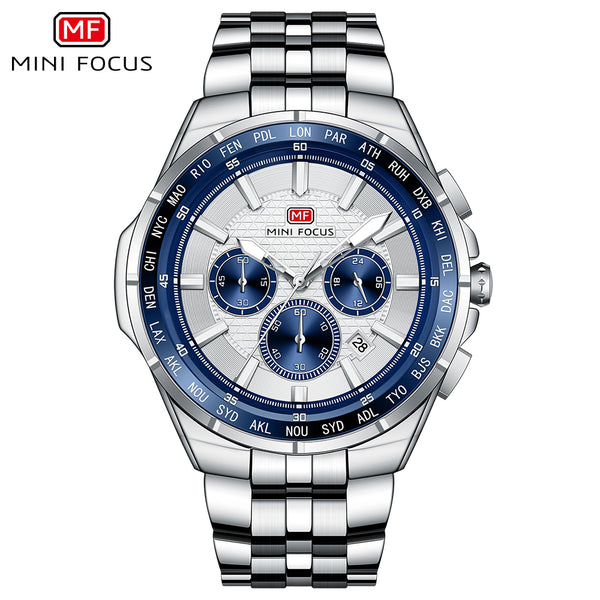 Mini Focus Silver Stainless Steel Silver Dial Chronograph Quartz Watch for Gents - MF0613G-03