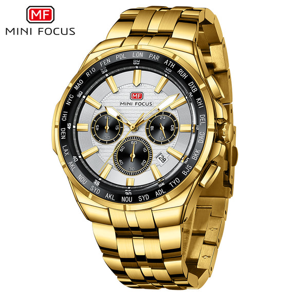Buy Mini Focus Gold Stainless Steel Silver Dial Chronograph Quartz ...