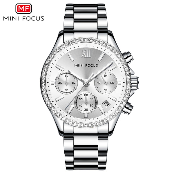 Mini Focus Silver Stainless Steel Silver Dial Chronograph Quartz Watch for Ladies - MF0617L-01