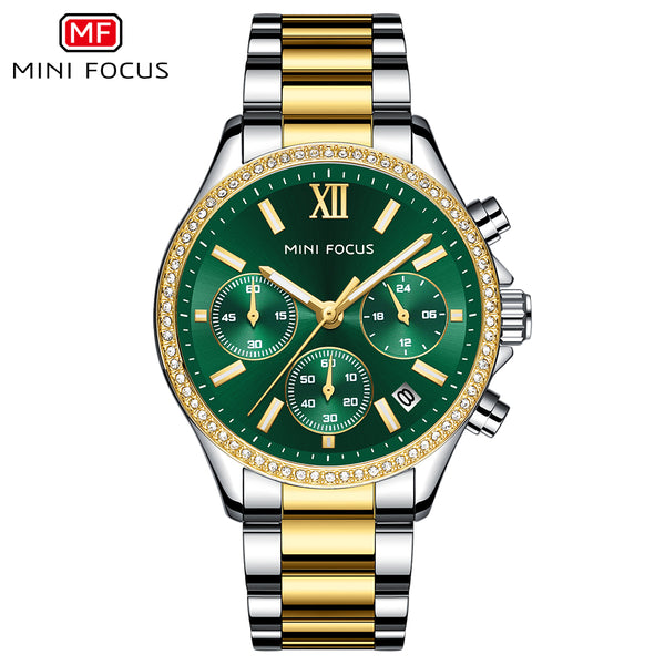 Mini Focus Two-tone Stainless Steel Green Dial Chronograph Quartz Watch for Ladies - MF0617L-03