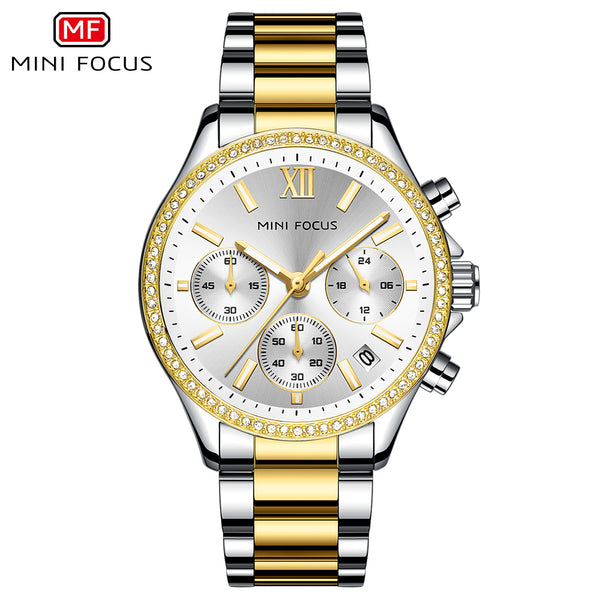 Mini Focus Two-tone Stainless Steel Silver Dial Chronograph Quartz Watch for Ladies - MF0617L-05
