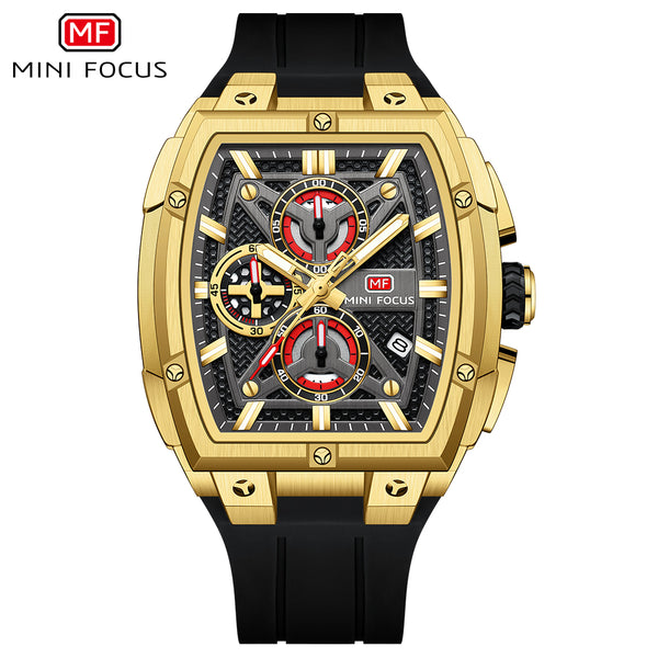 Mini Focus Black Silicone Strap Black Dial Chronograph Quartz Watch for Gents - MF0602G-03