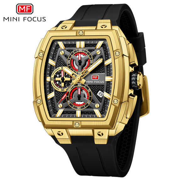 Mini Focus Black Silicone Strap Black Dial Chronograph Quartz Watch fo ...