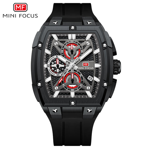 Mini Focus Black Silicone Strap Black Dial Chronograph Quartz Watch for Gents - MF0602G-05