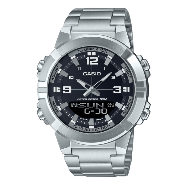 Casio Silver Stainless Steel Black Dial Quartz Watch for Gents - AMW-870D-1AVDF