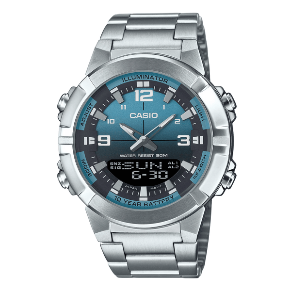 Casio Silver Stainless Steel Blue Dial Quartz Watch for Gents - AMW-870DA-2A2VDF