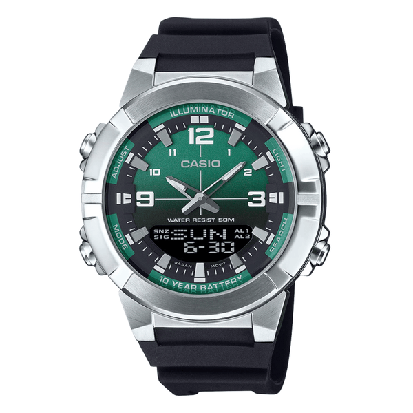 Casio Silver Stainless Steel Green Dial Quartz Watch for Gents - AMW-870A-3AVDF