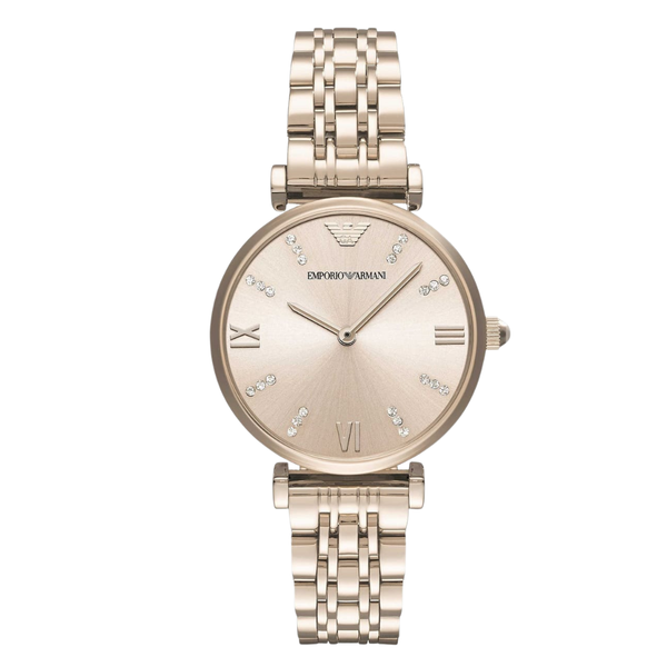 Emporio Armani Rose Gold Stainless Steel Rose Gold Dial Quartz Watch for Ladies - AR11059