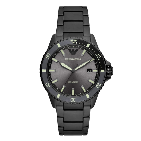 Emporio Armani Black Stainless Steel Grey Dial Quartz Watch for Gents - AR11398